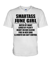 Load image into Gallery viewer, Birthday Gift For Smartass June GirlHeart On Her Sleeve Guys V-Neck