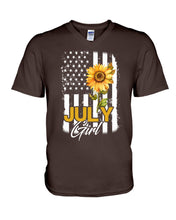 Load image into Gallery viewer, Birthday Gift For July Girl American Flag With Sunflower Guys V-Neck