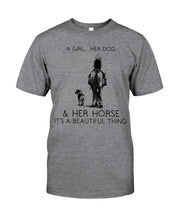Load image into Gallery viewer, A Girl Her Dog Her Horse It's A Beautiful Thing Guys Tee