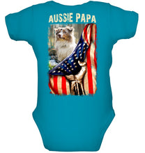 Load image into Gallery viewer, Aussie Papa America Flag Unique Custom Design For Dog Lovers Baby Onesie