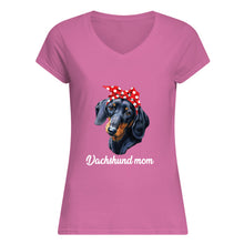 Load image into Gallery viewer, Dachshund Mom With Polka Dots Hair Red Bow Gift For Dog Lovers Ladies V-Neck