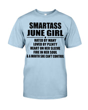 Load image into Gallery viewer, Birthday Gift For Smartass June GirlHeart On Her Sleeve Guys Tee
