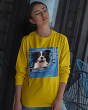 Load image into Gallery viewer, Border Collie In Denim Pocket Gift For Dog Lovers Unisex Long Sleeve