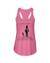 Load image into Gallery viewer, A Girl Her Dog Her Horse It's A Beautiful Thing Ladies Flowy Tank