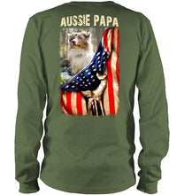 Load image into Gallery viewer, Aussie Papa America Flag Unique Custom Design For Dog Lovers Unisex Long Sleeve
