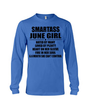 Load image into Gallery viewer, Birthday Gift For Smartass June GirlHeart On Her Sleeve Unisex Long Sleeve