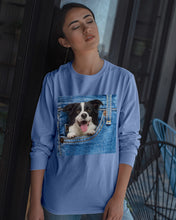 Load image into Gallery viewer, Border Collie In Denim Pocket Gift For Dog Lovers Unisex Long Sleeve