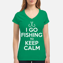 Load image into Gallery viewer, I Go Fishing To Keep Calm Gift For Fishing Lovers Ladies V-Neck