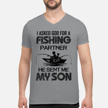 Load image into Gallery viewer, God Sent Me My Son As A Fishing Partner Special Custom Design Guys V-Neck