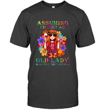Load image into Gallery viewer, I Am Just An Old Lady Was Your First Mistake Hippie Guys Tee