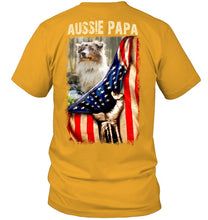 Load image into Gallery viewer, Aussie Papa America Flag Unique Custom Design For Dog Lovers Guys Tee