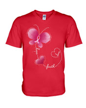 Load image into Gallery viewer, Faith Butterfly Breast Cancer Awareness Custom Design Guys V-Neck