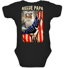 Load image into Gallery viewer, Aussie Papa America Flag Unique Custom Design For Dog Lovers Baby Onesie