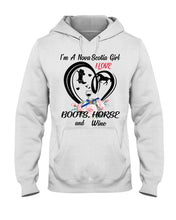 Load image into Gallery viewer, I'm A Nova Scotia Girl Loves Boots Horse And Wine For Personalized Nation Gift Hoodie