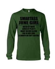 Load image into Gallery viewer, Birthday Gift For Smartass June GirlHeart On Her Sleeve Unisex Long Sleeve