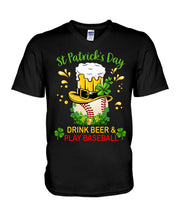 Load image into Gallery viewer, Baseball Drink Beer Day St Patrick's Day Gift For Baseball Lovers Guys V-Neck