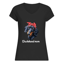 Load image into Gallery viewer, Dachshund Mom With Polka Dots Hair Red Bow Gift For Dog Lovers Ladies V-Neck
