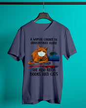 Load image into Gallery viewer, Cute Phone Case Gift For Books And Cats Lovers A Woman Cannot Be Quarantined Alone Guys V-Neck