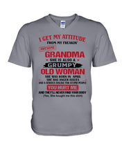 Load image into Gallery viewer, I Get My Attitude From My Freakin' Awesome Grandma Who Was Born In April Guys V-Neck