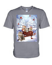 Load image into Gallery viewer, Cat Snow Pine Cardinal Gift For Cat Lovers Guys V-Neck