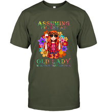 Load image into Gallery viewer, I Am Just An Old Lady Was Your First Mistake Hippie Guys Tee