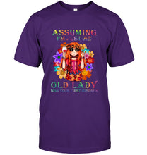 Load image into Gallery viewer, I Am Just An Old Lady Was Your First Mistake Hippie Guys Tee