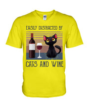 Load image into Gallery viewer, Easily Distracted By Cats And Wine Special Custom Design Guys V-Neck