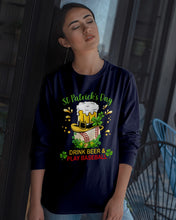 Load image into Gallery viewer, Baseball Drink Beer Day St Patrick's Day Gift For Baseball Lovers Unisex Long Sleeve