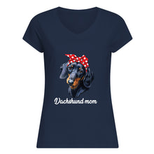 Load image into Gallery viewer, Dachshund Mom With Polka Dots Hair Red Bow Gift For Dog Lovers Ladies V-Neck