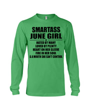 Load image into Gallery viewer, Birthday Gift For Smartass June GirlHeart On Her Sleeve Unisex Long Sleeve