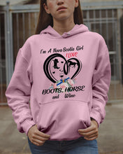 Load image into Gallery viewer, I'm A Nova Scotia Girl Loves Boots Horse And Wine For Personalized Nation Gift Hoodie