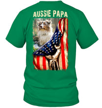 Load image into Gallery viewer, Aussie Papa America Flag Unique Custom Design For Dog Lovers Guys Tee