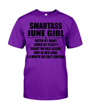 Load image into Gallery viewer, Birthday Gift For Smartass June GirlHeart On Her Sleeve Guys Tee