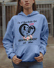 Load image into Gallery viewer, I'm A Nova Scotia Girl Loves Boots Horse And Wine For Personalized Nation Gift Hoodie