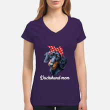 Load image into Gallery viewer, Dachshund Mom With Polka Dots Hair Red Bow Gift For Dog Lovers Ladies V-Neck