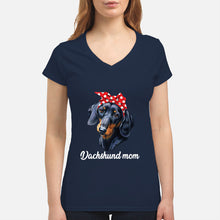 Load image into Gallery viewer, Dachshund Mom With Polka Dots Hair Red Bow Gift For Dog Lovers Ladies V-Neck