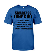 Load image into Gallery viewer, Birthday Gift For Smartass June GirlHeart On Her Sleeve Guys Tee