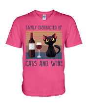 Load image into Gallery viewer, Easily Distracted By Cats And Wine Special Custom Design Guys V-Neck