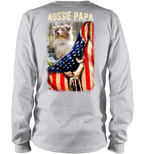 Load image into Gallery viewer, Aussie Papa America Flag Unique Custom Design For Dog Lovers Unisex Long Sleeve