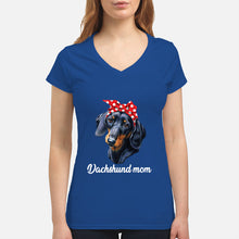 Load image into Gallery viewer, Dachshund Mom With Polka Dots Hair Red Bow Gift For Dog Lovers Ladies V-Neck