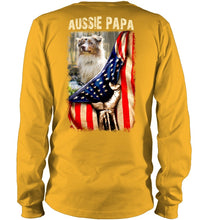 Load image into Gallery viewer, Aussie Papa America Flag Unique Custom Design For Dog Lovers Unisex Long Sleeve