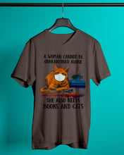 Load image into Gallery viewer, Cute Phone Case Gift For Books And Cats Lovers A Woman Cannot Be Quarantined Alone Guys V-Neck