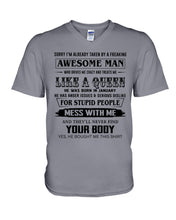 Load image into Gallery viewer, I'm Already Taken By January Freaking Awesome Man For Birthday Gift Guys V-Neck