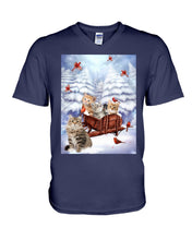 Load image into Gallery viewer, Cat Snow Pine Cardinal Gift For Cat Lovers Guys V-Neck