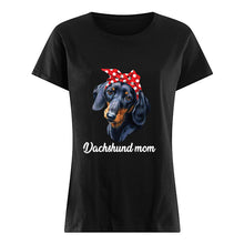 Load image into Gallery viewer, Dachshund Mom With Polka Dots Hair Red Bow Gift For Dog Lovers Ladies Tee