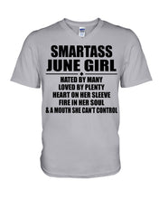 Load image into Gallery viewer, Birthday Gift For Smartass June GirlHeart On Her Sleeve Guys V-Neck