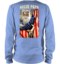 Load image into Gallery viewer, Aussie Papa America Flag Unique Custom Design For Dog Lovers Unisex Long Sleeve