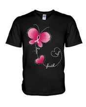 Load image into Gallery viewer, Faith Butterfly Breast Cancer Awareness Custom Design Guys V-Neck