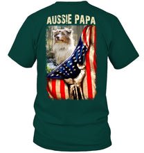 Load image into Gallery viewer, Aussie Papa America Flag Unique Custom Design For Dog Lovers Guys Tee