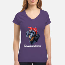 Load image into Gallery viewer, Dachshund Mom With Polka Dots Hair Red Bow Gift For Dog Lovers Ladies V-Neck